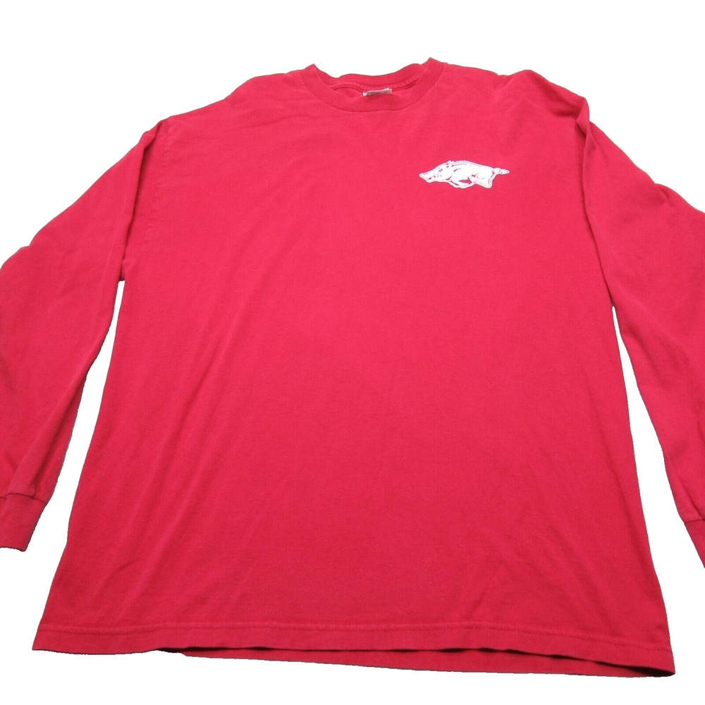 Arkansas Razorbacks Shirt Mens XL AAA Red Cotton Crew Neck Long Sleeve VTG READ
